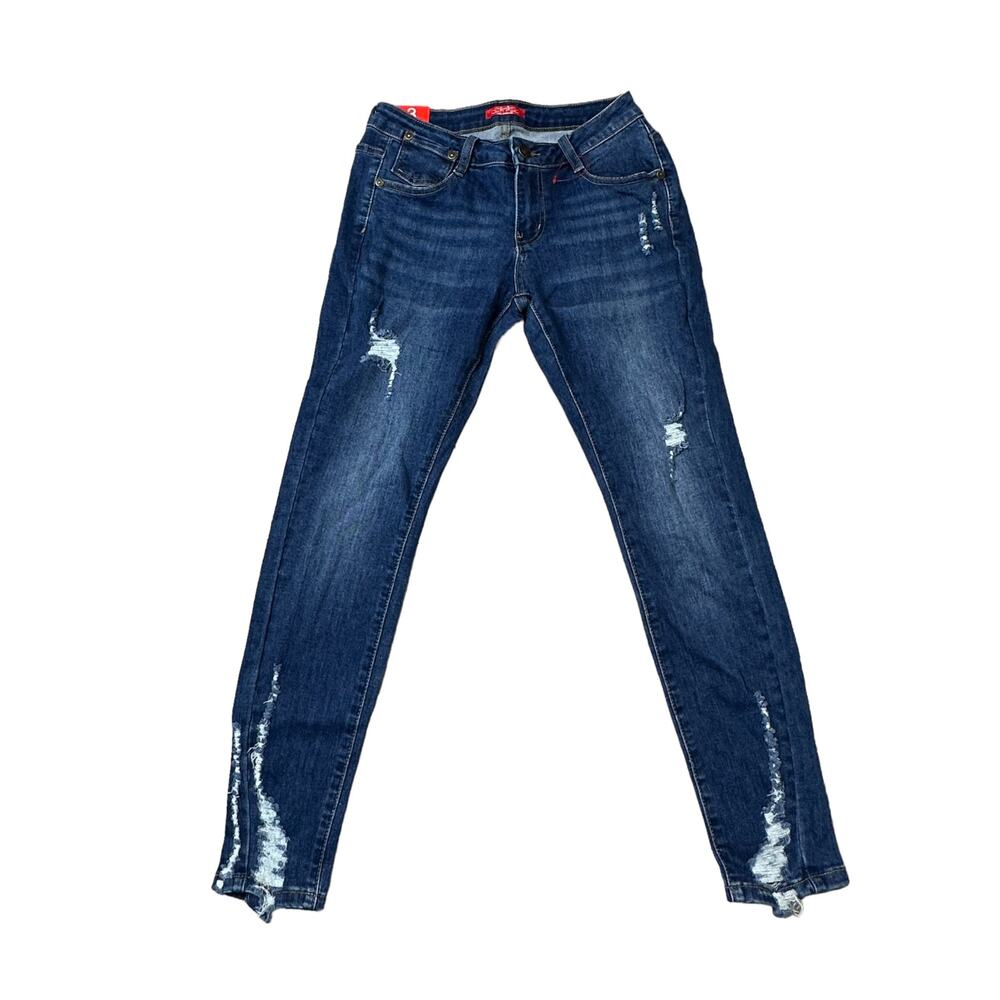 HH Jeans Dark Wash Mid Rise Skinny Jeans Distressed Size 3